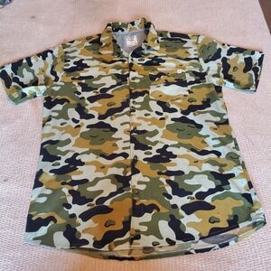 Reverse Threads Frenzy Bubble Camo Sage Green Button Down Shirt XL W2055T Mens